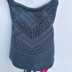 Xhilaration Indigo Blue Crochet High Neck Halter Bikini Top Lace Up Back  M
